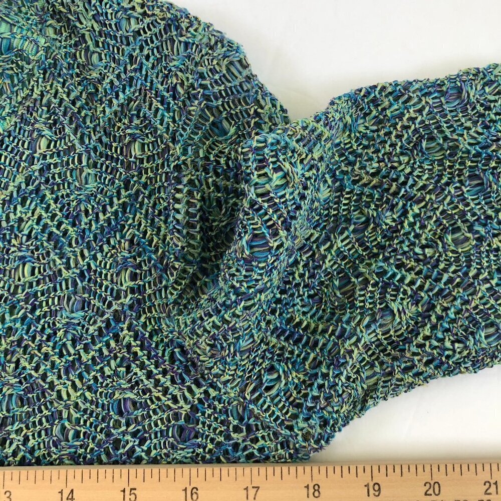Vintage 90s Gantos Blue Open Knit Cardigan Sweater Medium Artsy Boho - Picture 11 of 14